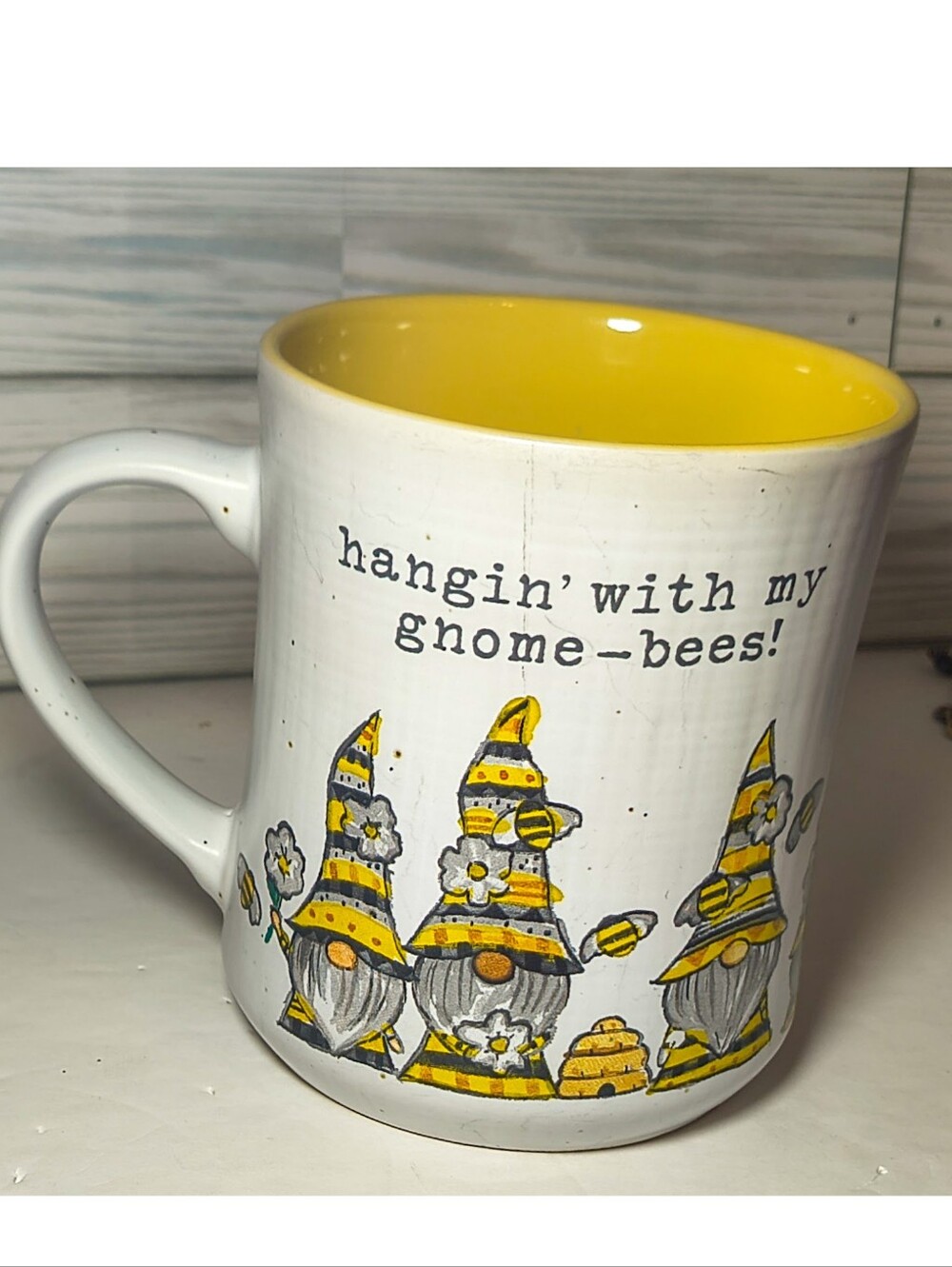 Ceramic "Hangin' With My Gnome-Bees" Yellow-Interior Mug